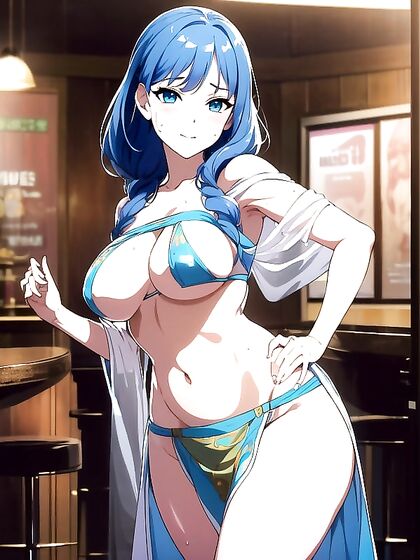 Blushingly Mischievous Belly Dancer in Mesh Outfit Teases in Hentai AI Porn