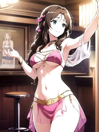 Belly Dancer in Mesh Outfit Poses Seductively with Hands on Hips for Hentai Pleasure