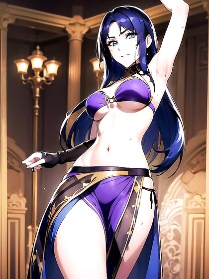 Dancing with Hands on Hips: Busty Babe in Bra Takes You Through Seductive Hentai Action