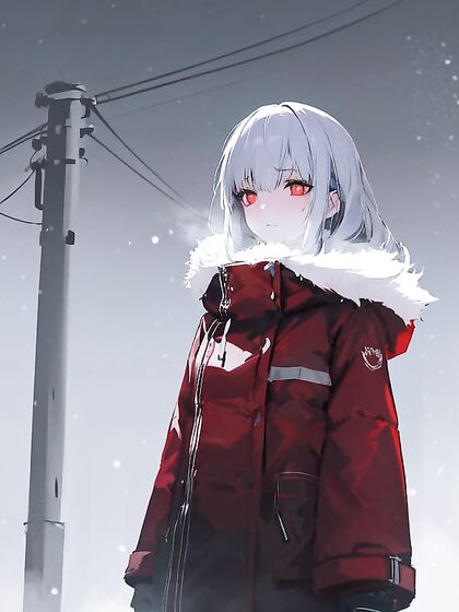 Winter Night Seduction: Her BreathVisible in the Frosty Air, City Lights Glowing on Snow