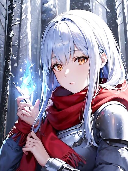 Aiz Wallenstein Breathes Into Her Red Scarf While Wearing Winter Armor in Snowy Hentai Scenes