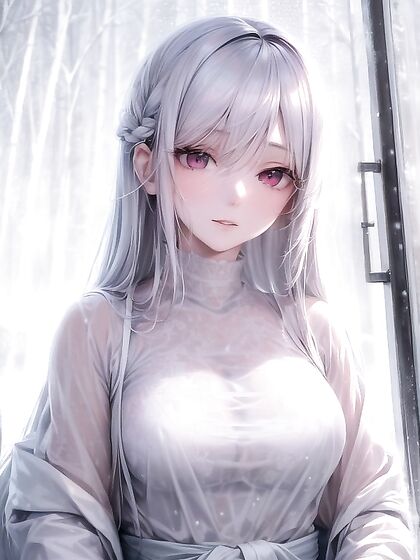 Pale-Skinned Beauty in Trench Coat Seduces AmidstSnowy Trees Hentai Scene