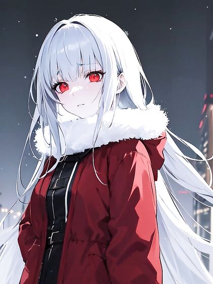 Cute Red-Eyed Girl 18+ in Chic Winter Outfit Adds Beauty to Somber hentai Moments
