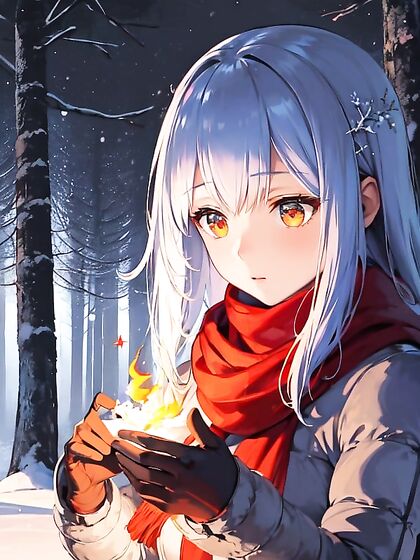 Aiz Wallenstein in Snowy Forest Seduction Amidst Glowing Blue Fireflies