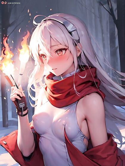 Mischievously Smiling While Blushing in a Colourful World of Busty Pleasure