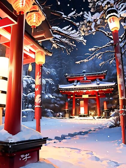 Adorable Poses in a snowy Japanese forest near an ornate shrine: A Masterpiece of Hentai AI Porn