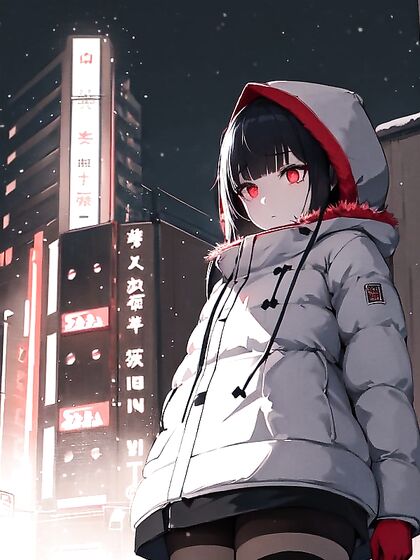 Melancholic Anime Beauty Lost in Thoughts Amidst Vibrant Neon Lights and Seduction