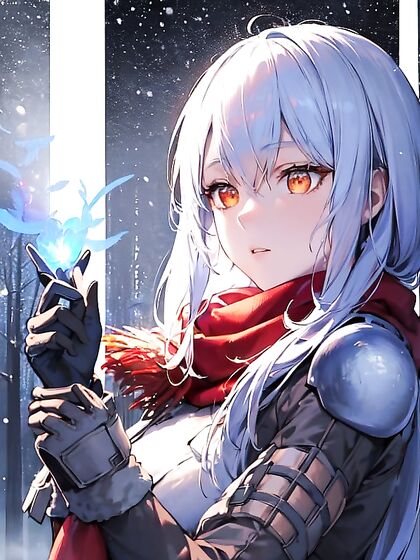 Aiz Wallenstein Breathes into Scarlet Scarf While Wearing Winter Armor in Snowy hentai Scenes