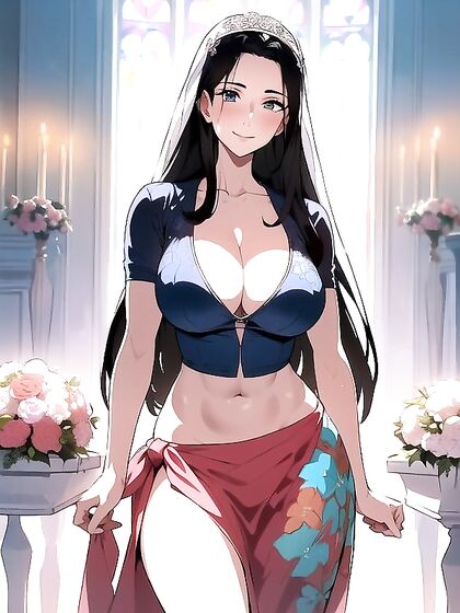 Bridal Bliss: Wedding-Dressed Beauty Gazing at You in Happy Hentai Action