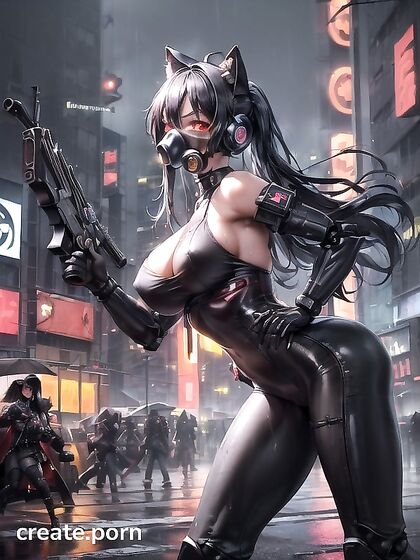 Red-Eyed Fiend With Full Face Mask and Massive Revolver Targets You in Sinful Hentai Action