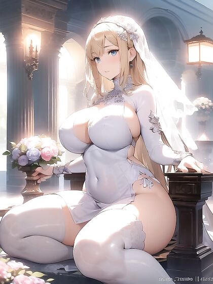 Bridal Bliss: Wedding Dress Cleavage Reveals Massive Breasts in Hentai Fantasy