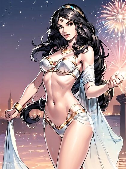 Fit Body Silhouetted Against Nighttime Arabian skyline in Masterpiece Hentai AIPorn