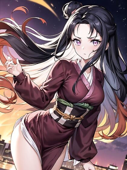 Colorful Kimono Clad Beauty Dazzles Under Neon Fireworks in hentai AI Action
