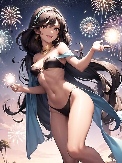 Fit Body Explodes with Pleasure Under Colorful Night Sky Fireworks Hentai
