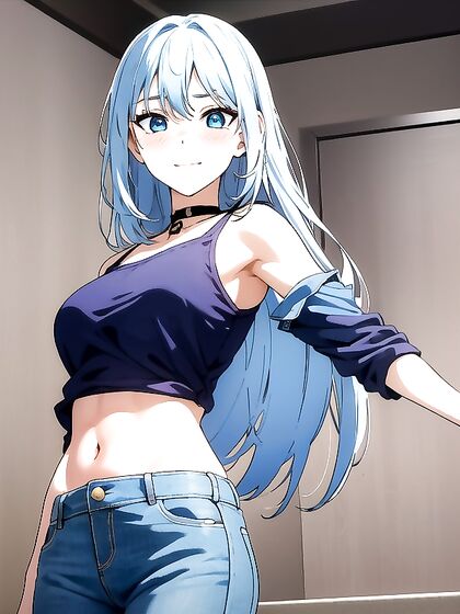 Aqua from Konosuba Teased in Jeans and Crop Top for Steamy Hentai Fun