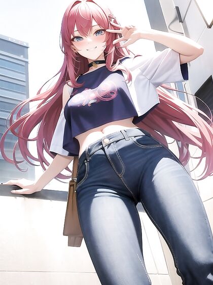 Mischievous Smile and Blush: Teen 18+ in Jeans for Seductive Hentai Fun