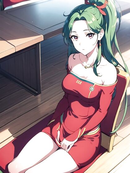 Flight Attendant with Off-Shoulder Top and Red Eyes in Horny Hentai Action