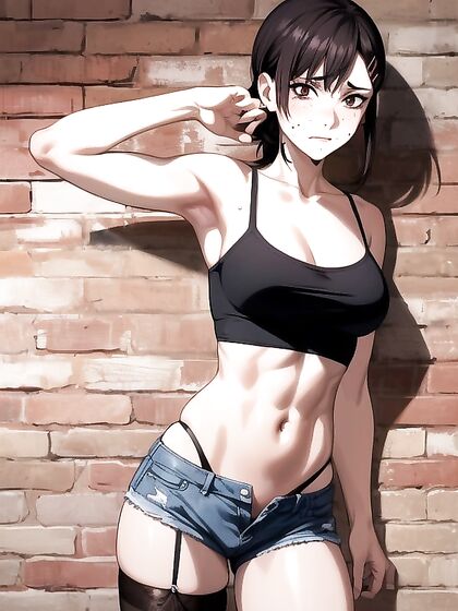 Jean Shorts and Exposed Navel in Seductive Front View Hentai Action