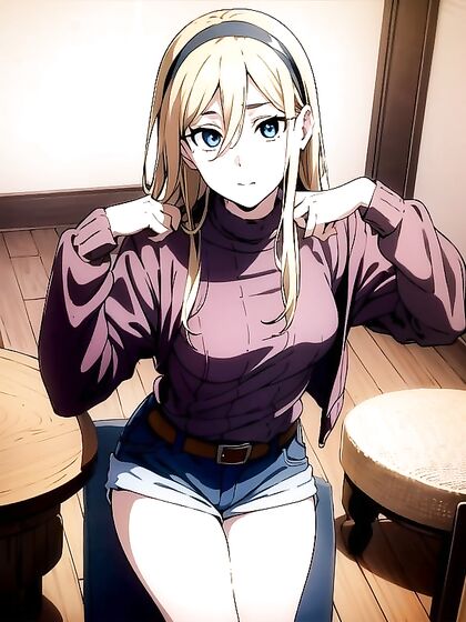Wearing a Woolen Sweater While Gazing at You in This Seductive Hentai Scene