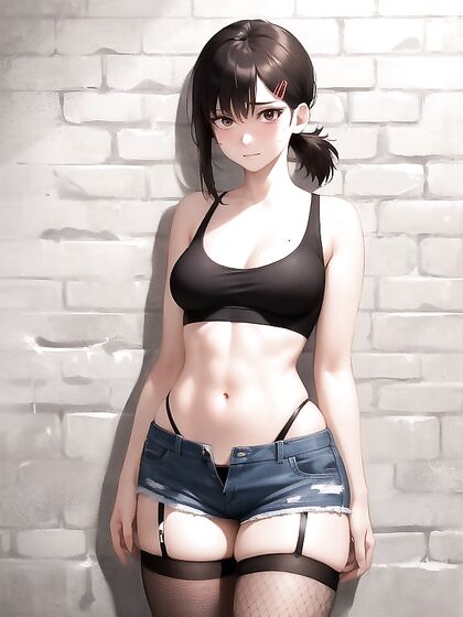 Sexy Stockings and Jean Shorts Against a Graffiti-Covered Brick Wall Hentai Delight