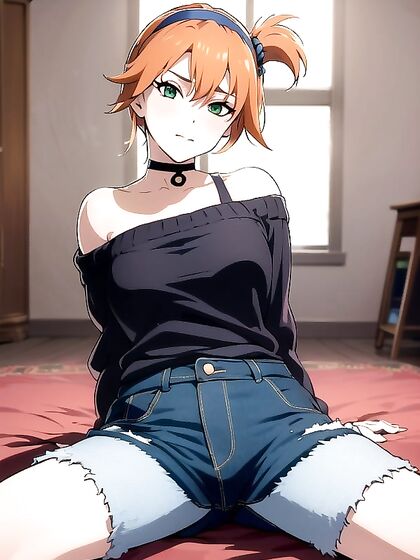 Choker and Off-Shoulder Outfit in Front View Hentai Fun