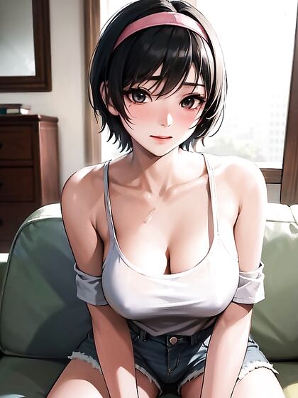 Hair Band Goddess Seductively Touches Her Face in Front View Hentai Action