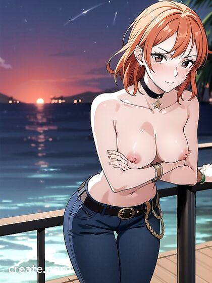 Nami's Large Breasts Overflow Her Oversized T-Shirt in Steamy Hentai Action
