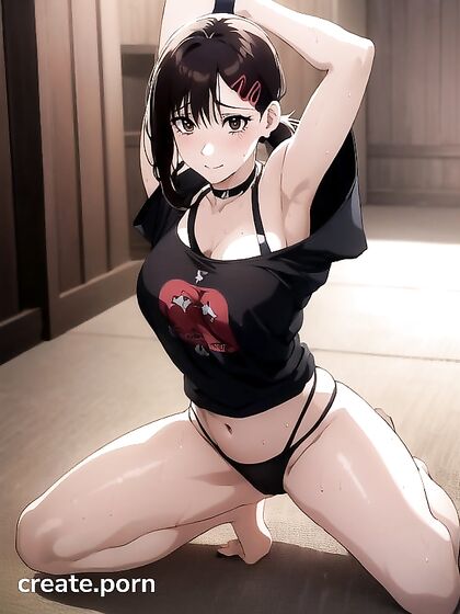 Choker and Oversized T-Shirt Underboob in Seductive Hentai Action