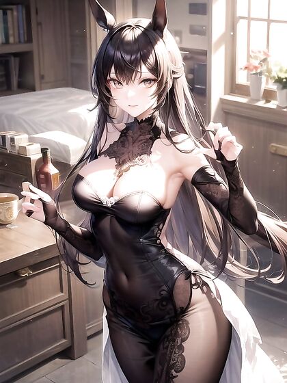 Intricately Detailed Wavy-Haired Beauty with Sideburns in Seductive Hentai Action