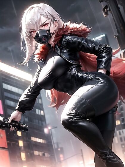 Girl 18+ in Black Leather Pants Wields Huge Revolver Aimed at You in Sexy Hentai Action