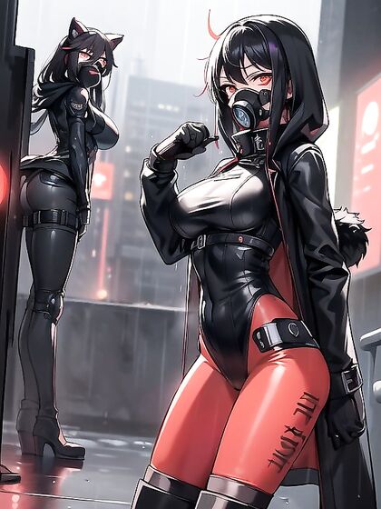 Rasty's Full Mask and Giant Revolver Aimed at You in Intense Red-Eyed Hentai Action