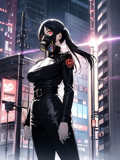 Sexy Bodysuit and Gas Mask Action with Black Leather Pants in Hentai Heaven