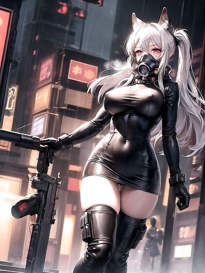 Hooded Woman in Long Black Coat and Full Mask for Intense Hentai Pleasure