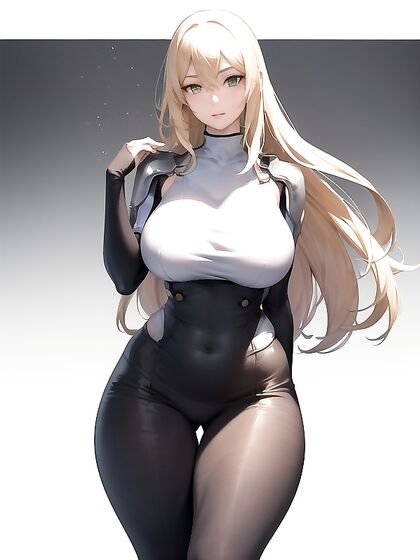 Thick Waisted Beauty with Huge Breasts Stares Seductively at You in hentai AI Action