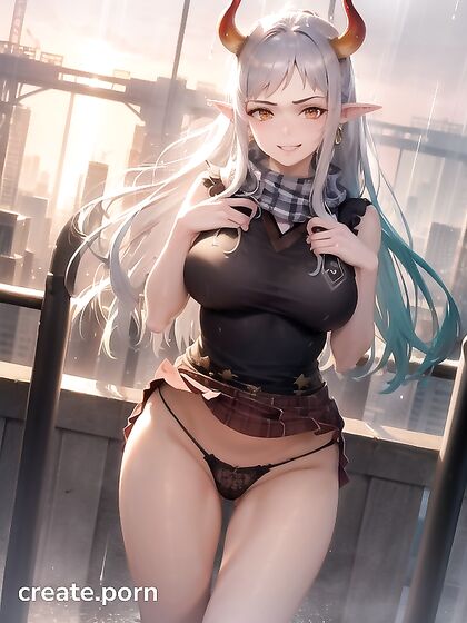 Blue-Haired Beauty Lifts Her Shirt in Snowy Hentai Bliss