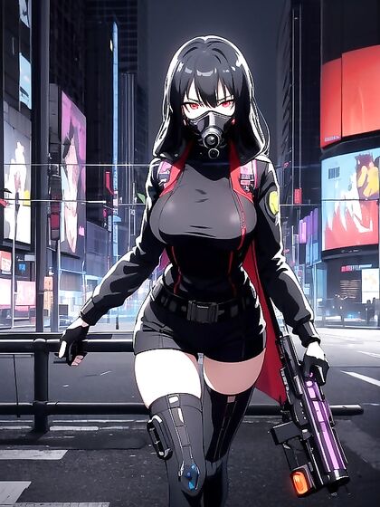 Rusty Big Revolver Aims at You, Gas Mask Thrills in Dark Night Hentai