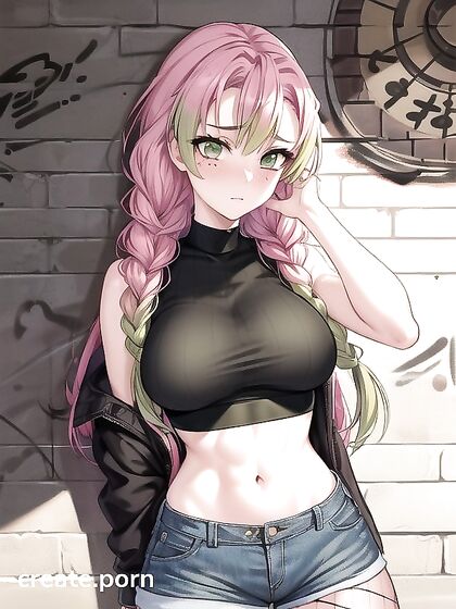 Mitsuri Kanroji from Demon Slayer Shows Off Her Curves in hentai Front View Action