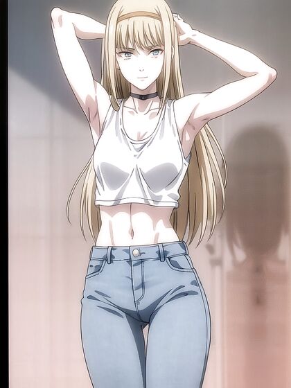 Blushing and Smirking in Jeans for a Seductive Dance Hentai Experience