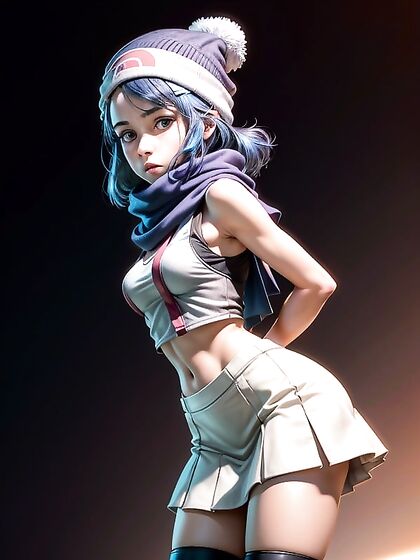 Dawn from Pokémon Stares Intensely at You in Simple Background Hentai Action