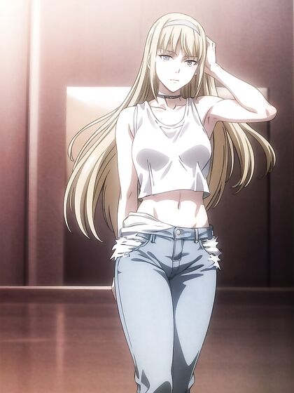Choker-Wearing Babe in Crop Top and Jeans Dives into naughty Hentai Fun