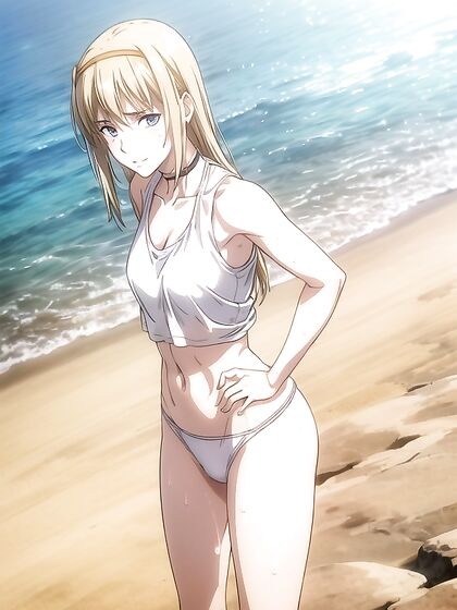 Blushing Mischievously at the Beach in Sunlit Hentai Ecstasy