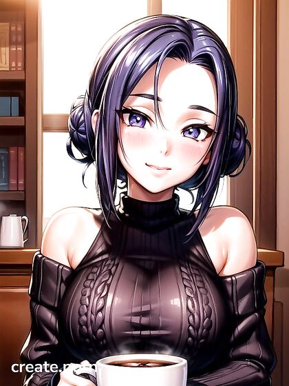 Oversized Sweater Slips Off Shoulder in Ambient Lit Hentai Scene