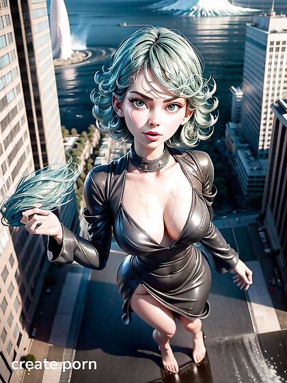 Giant Tsunami Sweeps Away Everything as Small Breasted Beauty Rides the Wave