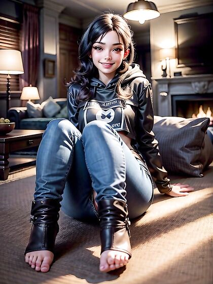 Skinny Anime Girl 18+ Shows Off Her Long Legs and Sensual Feet