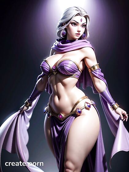 Raven from Teen 18+ Titans Seduces with Purple Eyes in Thick Hentai Action