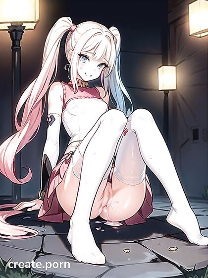 Lift Her Legs to Reveal Pussy and Delicate Feet in White Thigh-High Stockings Hentai Pleasure