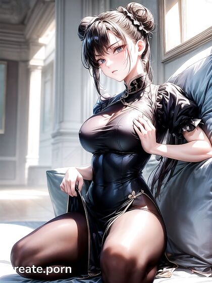 Kneeling Beauty with Large Breasts and Juicy Ass in Seductive Hentai Action