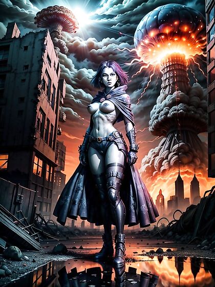 Post-Apocalyptic Cityscape with Mushroom Cloud and Ruins in hentai AIPorn