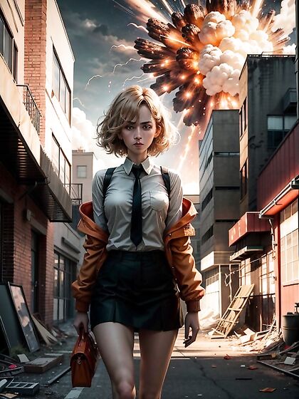 Ash-Filled Sky and Distorted Heat Waves Amidst an Explosive Anime orgasm Scene