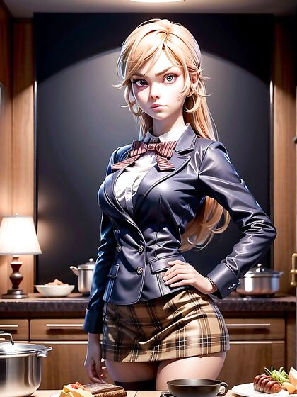 Well-Lit Counter Scene with Multiple Plates of Food: Intense hentai Gaze at You